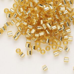 Seed bead, Delica&reg;, glass, pkg/250g, #8 round, transparent silver-lined gold (DBL-0042).
