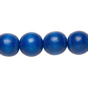 Bead 1pkg1, Taiwanese cheesewood (dyed / waxed), dark blue, 11-12mm round, 15-1/2 to 16 inches.