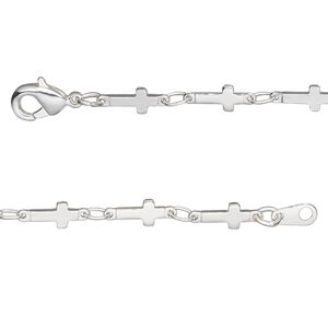 Chain 1pkg1 silver-plated cross, 4mm / lobster claw clasp, brass 18 inch