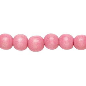 Bead 1pkg1, Taiwanese cheesewood (dyed / waxed), light pink, 7-8mm round, 15-1/2 to 16 inches.