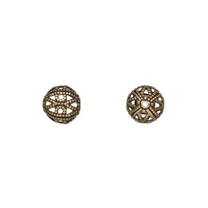 Bead, antique gold-plated brass, 8mm filigree round. Sold per pkg of 10.