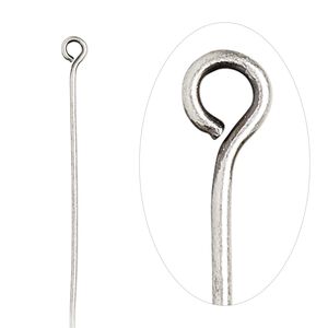 Eye pin 1pkg500 silver-plated, 1.5 inch, 21 gauge brass antique