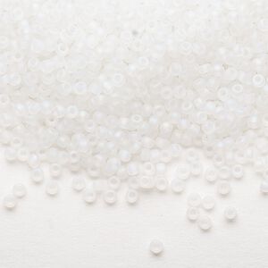 Seed bead, Dyna-Mites&trade;, glass, pkg/40g, #11 round, translucent frosted rainbow white, (4FAB 11/0 RR).