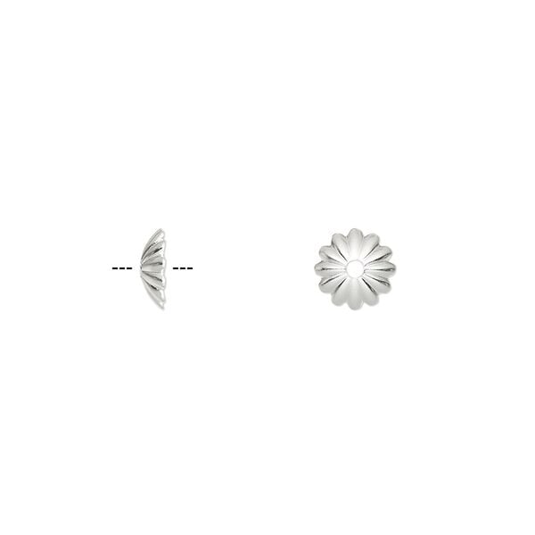 Bead cap, silver-plated brass, 7x2mm ribbed round, fits 8-10mm bead. Sold per pkg of 1,000. image number 0