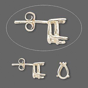 Earstud 1pkg2 Sure-Set&trade; 14Kt gold, 9x6mm pear / pre-notched 4-prong basket-style setting / earnuts, 1 pair