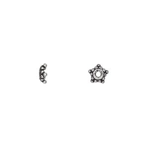 Bead cap, antiqued sterling silver, 5.5x2mm beaded star, fits 5-7mm bead. Sold per pkg of 10.