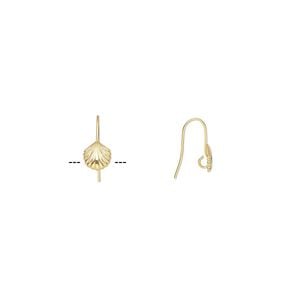 Ear wire fishhook 1pkg10 gold-plated, 17mm / 8.5x8mm shell / hidden open loop, 21 gauge brass 5 pair