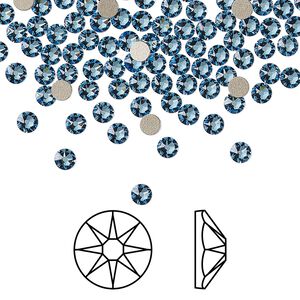 Flat back 144pk cool blue foil back, Crystal Passions&reg; Regenerated 3-3.2mm rose round SS12 2088