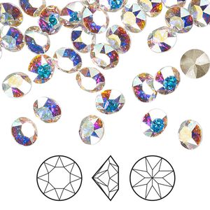 Chaton 144pk crystal AB foil back, Crystal Passions&reg; 6.14-6.32mm round SS29 1088
