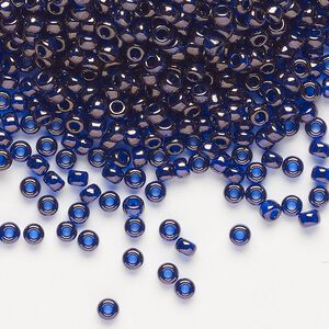 Seed bead, Miyuki, glass, pkg/250g, #8 rocaille, translucent gold luster cobalt (RR-308).