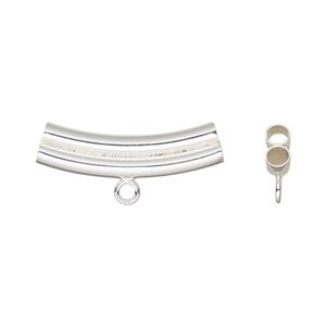 Bead 1pkg1 sterling silver, 25.5x8mm curved double tube / closed loop