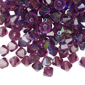 Bead 288pk amethyst AB, Preciosa Czech crystal 6mm bicone