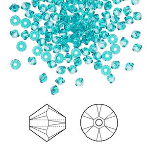 Bead 48pk blue zircon, Crystal Passions&reg; 3mm bicone 5328