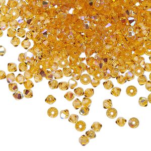 Bead 48pk topaz AB, Preciosa Czech crystal 3mm bicone