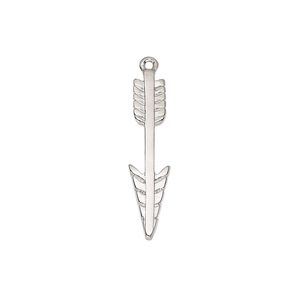 Charm, imitation rhodium-plated "pewter" (zinc-based alloy), 25x6mm double-sided arrow. Sold individually.