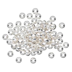Bead 1pkg100 silver-plated, 5x3mm saucer, brass