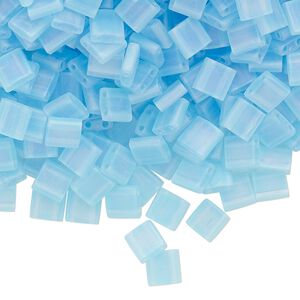 Seed bead, TILA&reg;, glass, pkg/10g, 5mm full tila square, translucent matte rainbow powder blue (TL-148FR).