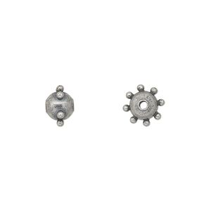 Bead 1pkg10 silver-plated, 8x6mm studded round, steel antique