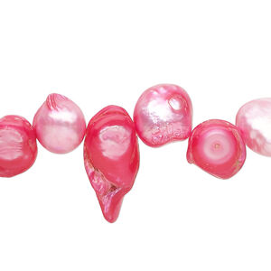 Freshwater pearl 1pkg1, top-drilled baroque, 14 inch bright pink 9x8mm-19x10mm cultured