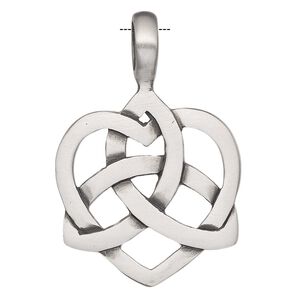 Pendant, Powerful Pewter Pendants, antiqued pewter (tin-based alloy), 45x30mm single-sided heart with Celtic knot design and 6mm hole. Sold individually.