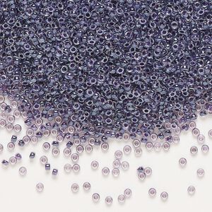 Seed bead, Miyuki, glass, pkg/250g, #15 rocaille, translucent grape-lined luster crystal clear (RR-223).
