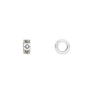 Bead 1pkg1, antiqued sterling silver, 7x3mm rondelle with "LOVEABLE".