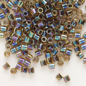 Seed bead, Delica&reg;, glass, pkg/7.5g, #8 round, translucent blue-lined rainbow light topaz (DBL-0089).