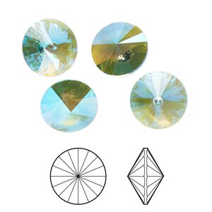 Chaton 4pk light turquoise glacier blue unfoiled, Crystal Passions&reg; 12mm rivoli 1122