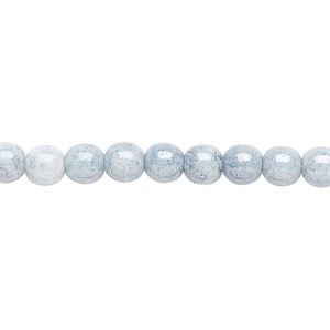 Bead, Czech glass druk, light blue granite, 6mm round. Sold per 15-1/2" to 16" strand.