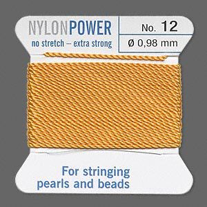 Thread, Griffin, nylon, amber yellow, size #12. Sold per 2-meter card (approximately 78 inches).