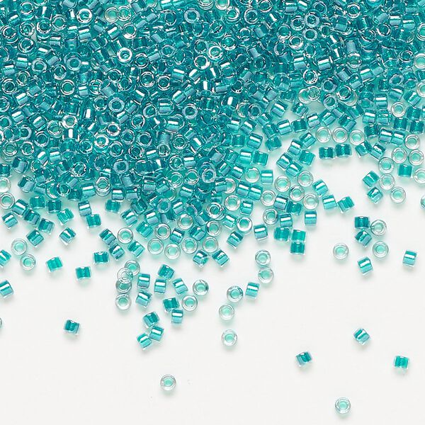 Seed bead, Delica&reg;, glass, pkg/250g, #11 round, translucent dark aqua-lined luster crystal clear (DB-0918). image number 0