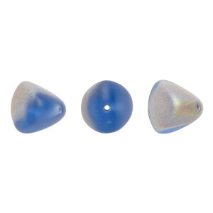 Bead, Czech pressed glass, frost iris blue, 12x11mm trigon. Sold per 15" to 16" strand.