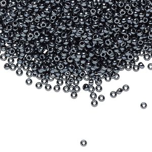 Seed bead, Miyuki, glass, pkg/250g, #11 rocaille, opaque metallic gunmetal, (RR-451).