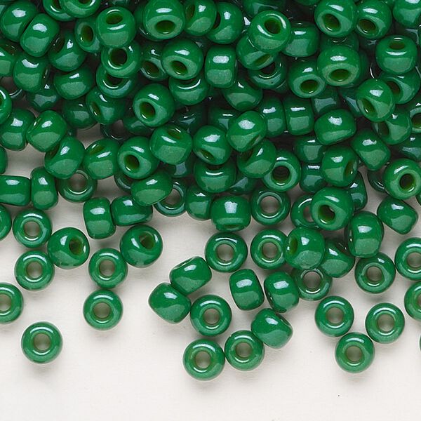 Seed bead, Miyuki, glass, pkg/250g, #6 rocaille, opaque outside dyed green, (RR-1481). image number 0