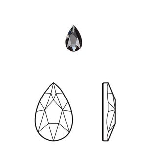 Flat back 6pk graphite foil back, Crystal Passions&reg; 8x5mm pear 2303