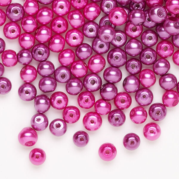 Glass pearl mix 1pkg250, bright pink and mulberry, 4mm round image number 0