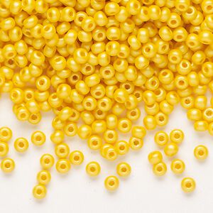 Seed bead, Preciosa Ornela Czech glass, pkg/50g, #8 rocaille, opaque PermaLux dyed dark yellow chalkwhite, (22002).