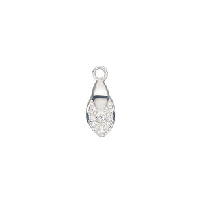 Bail, ice-pick, sterling silver and cubic zirconia, clear, 12x6mm teardrop with 7.5mm grip length. Sold individually.