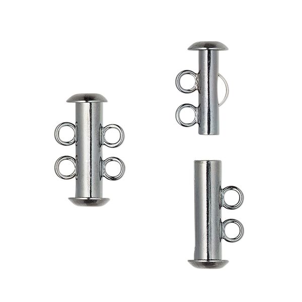 Clasp slide lock 1pkg4 gunmetal-plated, 16x6mm tube, brass 2-strand image number 0