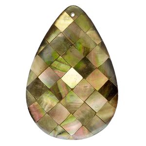 Focal, black lip shell / gold lip shell / mother-of-pearl shell (assembled) 1pkg1, 45x34mm-46x35mm single-sided teardrop.