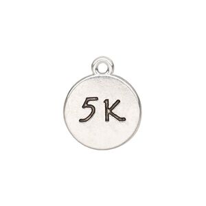 Charm, antique silver-finished "pewter" (zinc-based alloy), 14mm double-sided flat round with "5K." Sold per pkg of 2.