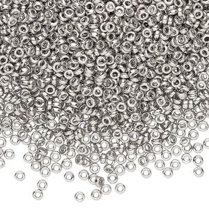 Seed bead, Miyuki, glass, pkg/250g, 2.2x1mm spacer rondelle, opaque palladium-plated, (SPR2.2-194).