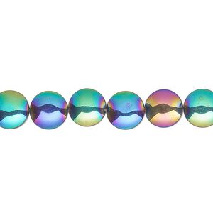 Hemalyke&trade; 1pkg1, electroplated flat round bead 15.5-16 inch 8mm