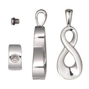 Pendant, stainless steel and silicone, black, 34x12.5mm single-sided infinity with watertight chamber. Sold individually.