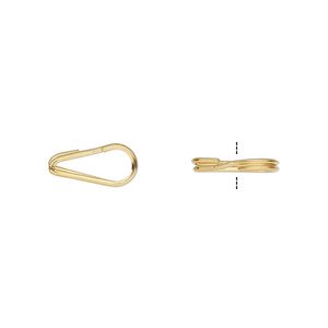 Split ring 1pkg10 gold-plated, 12x6mm teardrop, 9x3.5mm inside diameter / steel