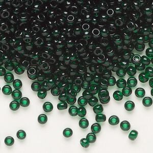 Seed bead, Dyna-Mites&trade;, glass, transparent dark green, #8 round. Sold per 40-gram pkg.