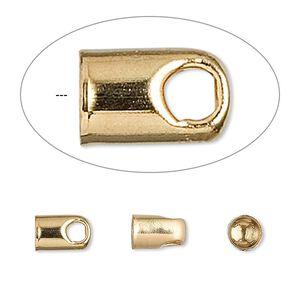 Cord end glue-in 1pkg100 gold-plated, 8x5mm / 4mm inside diameter, brass