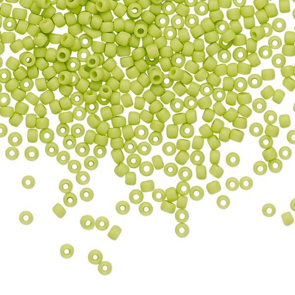 Seed bead, TOHO BEADS&reg;, glass, pkg/7.5g, #11 round, opaque frosted sour apple (TR-11-44F). image number 0