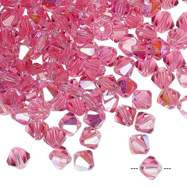 Bead 288pk rose AB, Preciosa Czech crystal 6mm bicone image number 0
