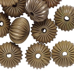Bead 1pkg24 brass, 16x11mm corrugated rondelle